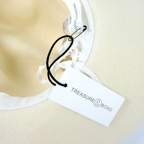 NWT Treasure And Bond Fedora Ivory 100% Wool Wide Brim Frayed Ribbon - Picture 4 of 8
